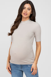 Taupe Ribbed Mock Neck Maternity Top