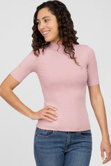 Mauve Ribbed Mock Neck Maternity Top