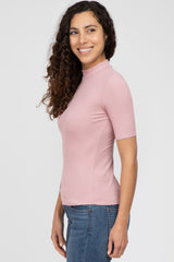 Mauve Ribbed Mock Neck Top