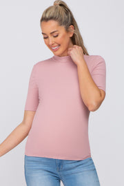 Mauve Ribbed Mock Neck Maternity Top