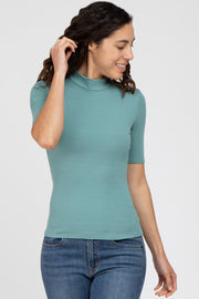 Jade Ribbed Mock Neck Top