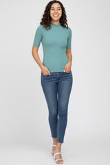 Jade Ribbed Mock Neck Top