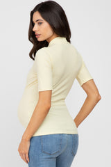 Yellow Ribbed Mock Neck Maternity Top