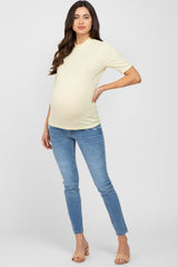 Yellow Ribbed Mock Neck Maternity Top