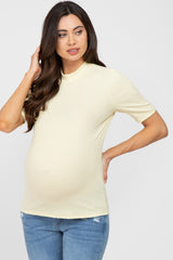 Yellow Ribbed Mock Neck Maternity Top