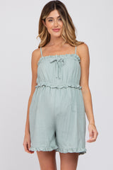 Light Blue Ruffle Accent Maternity Romper