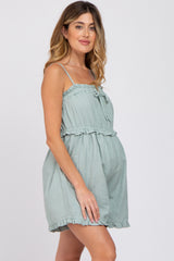 Light Blue Ruffle Accent Maternity Romper