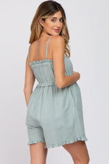 Light Blue Ruffle Accent Maternity Romper