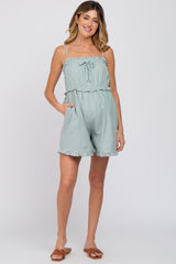 Light Blue Ruffle Accent Maternity Romper