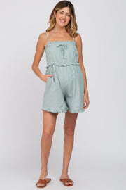 Light Blue Ruffle Accent Maternity Romper