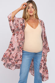 Pink Floral Ruffle Hem Hi-Low Maternity Cover Up