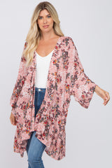 Pink Floral Ruffle Hem Hi-Low Cover Up