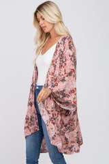 Pink Floral Ruffle Hem Hi-Low Cover Up