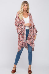 Pink Floral Ruffle Hem Hi-Low Cover Up