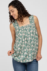 Light Olive Floral Ruffle Strap Maternity Top