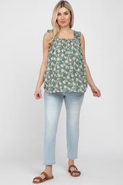 Light Olive Floral Ruffle Strap Maternity Top