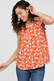 Orange Floral Ruffle Strap Top