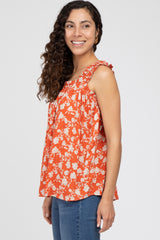 Orange Floral Ruffle Strap Top