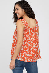 Orange Floral Ruffle Strap Top