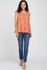 Orange Floral Ruffle Strap Top