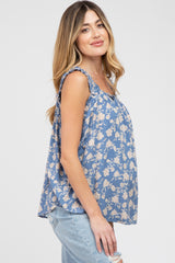 Blue Floral Ruffle Strap Maternity Top