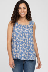 Blue Floral Ruffle Strap Maternity Top