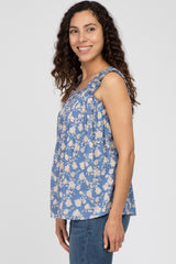 Blue Floral Ruffle Strap Top