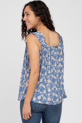 Blue Floral Ruffle Strap Top