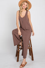 Mocha Sleeveless Button Front Cropped Maternity Jumpsuit