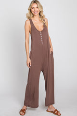 Mocha Sleeveless Button Front Cropped Jumpsuit