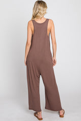 Mocha Sleeveless Button Front Cropped Jumpsuit