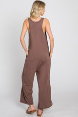 Mocha Sleeveless Button Front Cropped Jumpsuit