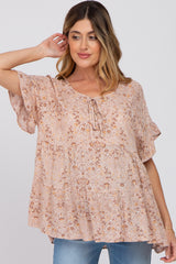 Mauve Floral Tiered Ruffle Sleeve Maternity Blouse