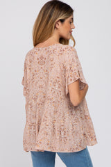 Mauve Floral Tiered Ruffle Sleeve Maternity Blouse