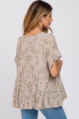 Grey Floral Tiered Ruffle Sleeve Maternity Blouse