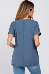 Navy Heathered Button Accent Short Sleeve Maternity Top