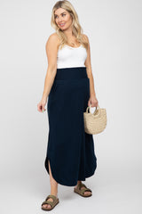 Navy Smocked Maternity Maxi Skirt