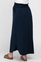 Navy Smocked Maternity Maxi Skirt