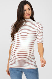 Rust Striped Mock Neck Maternity Top