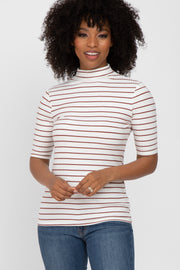 Rust Striped Mock Neck Top