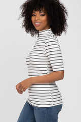 Ivory Striped Mock Neck Top