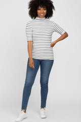 Ivory Striped Mock Neck Top