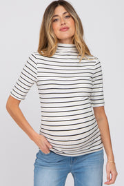 Ivory Striped Mock Neck Maternity Top