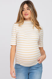 Yellow Striped Mock Neck Maternity Top