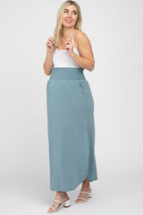 Light Blue Smocked Maternity Maxi Skirt