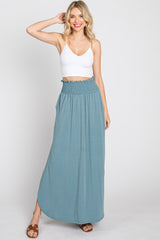 Light Blue Smocked Maternity Maxi Skirt