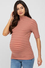 Mauve Striped Mock Neck Maternity Top