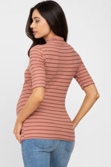 Mauve Striped Mock Neck Maternity Top