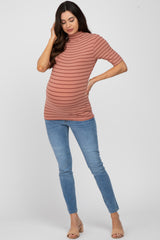 Mauve Striped Mock Neck Maternity Top