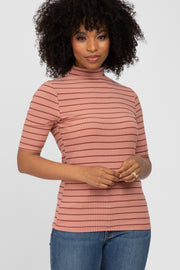 Mauve Striped Mock Neck Top